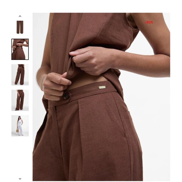 Barbour Lucy Trousers Walnut Wide Leg High Waist Coastal Linen Pants Size 44 - Picture 2 of 3